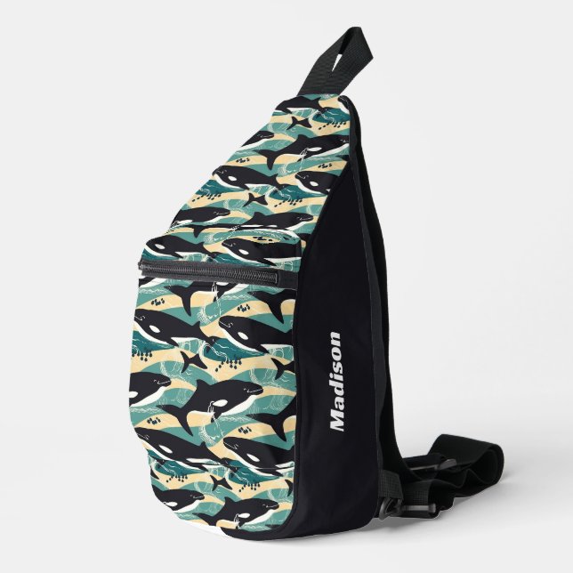 Individuelle Name Whales Pattern Crossbody Bag (Rechte Ecke)