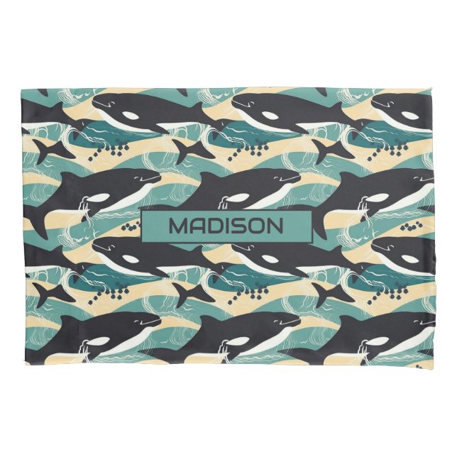 Individuelle Name Whales Pattern Kissenbezug (Vorderseite)