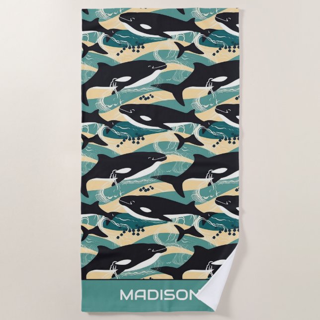 Individuelle Name Whales Pattern Strandtuch (Vorderseite)
