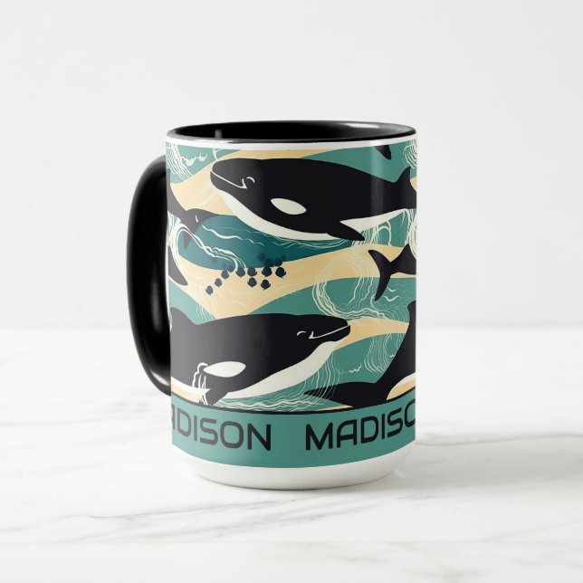 Individuelle Name Whales Pattern Tasse (Vorderseite Links)