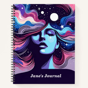 Individuelle Name Whimsical Cosmic Hair Dreamstars Notizbuch