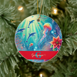 Individuelle Name Whimsical Floral Korallenriff Po Keramik Ornament