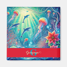 Individuelle Name Whimsical Floral Korallenriff Po Magnet