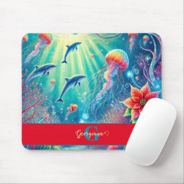Individuelle Name Whimsical Floral Korallenriff Po Mousepad
