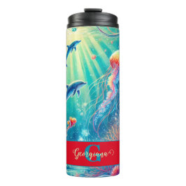 Individuelle Name Whimsical Floral Korallenriff Po Thermosbecher
