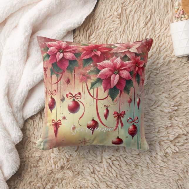 Individuelle Name Whimsical Poinsettia Christmas B Kissen (Decke)