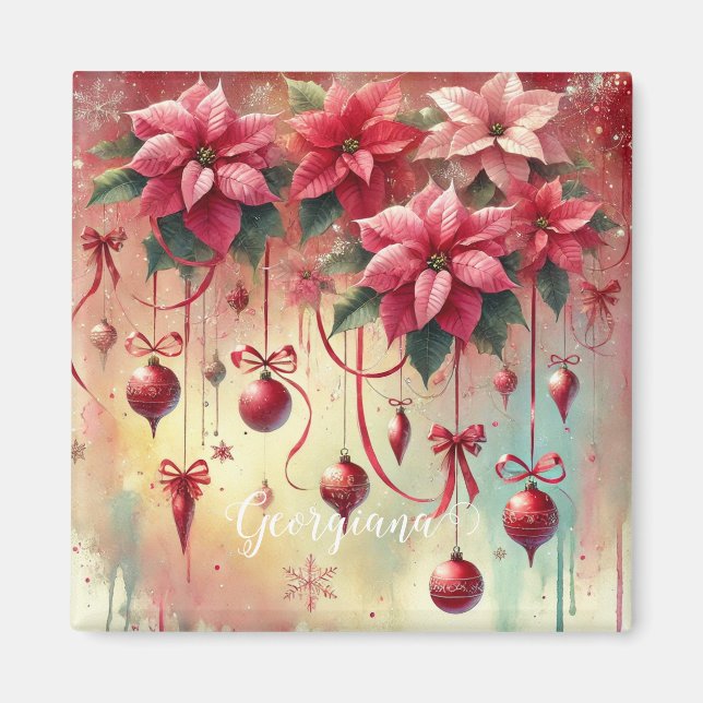 Individuelle Name Whimsical Poinsettia Christmas B Magnet (Vorne)