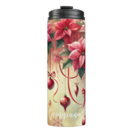 Individuelle Name Whimsical Poinsettia Christmas B Thermosbecher