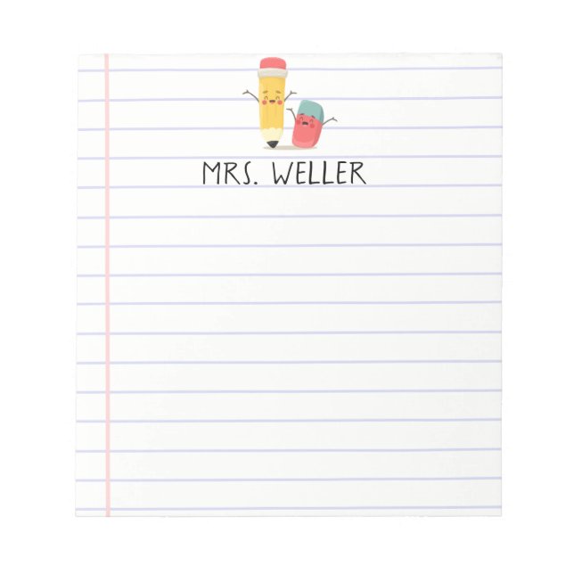 Individuelle Name Whimsical School Supply Teacher  Notizblock (Vorderseite)