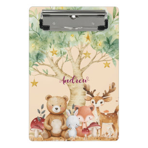 Individuelle Name Whimsical Wald Tiere Mini Klemmbrett