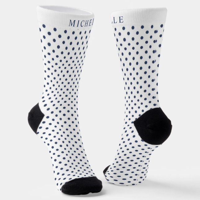 Individuelle Name White Backgroud Navy Blue Polka  Socken (Gewinkelt)