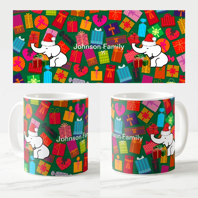 Individuelle Name White Elephant Weihnachtsgeschen Kaffeetasse (Custom Name White Elephant Christmas Gift Pattern Coffee Mug)