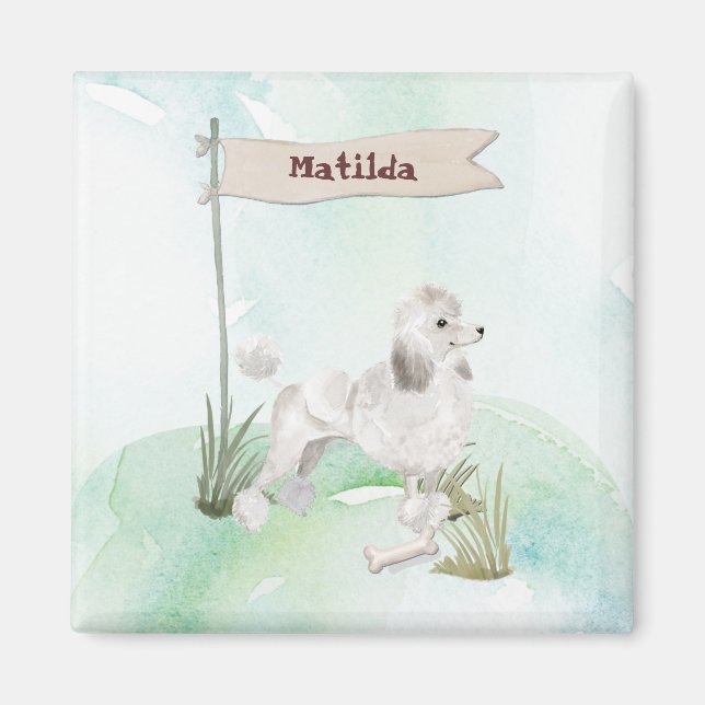 Individuelle Name White Poodle Pet Hund Magnet (Vorne)