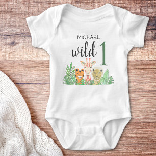Individuelle Name Wild One Jungle Animals Grüne Baby Strampler