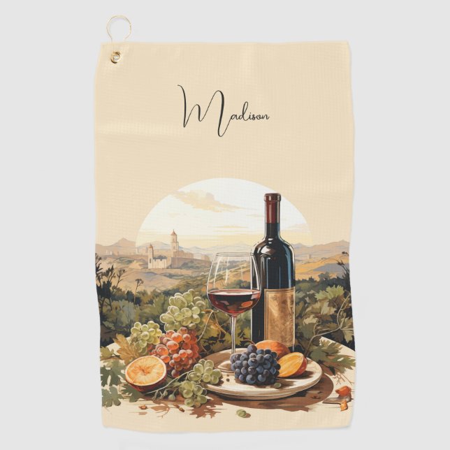 Individuelle Name Wine Lover Golfhandtuch (Vorderseite)