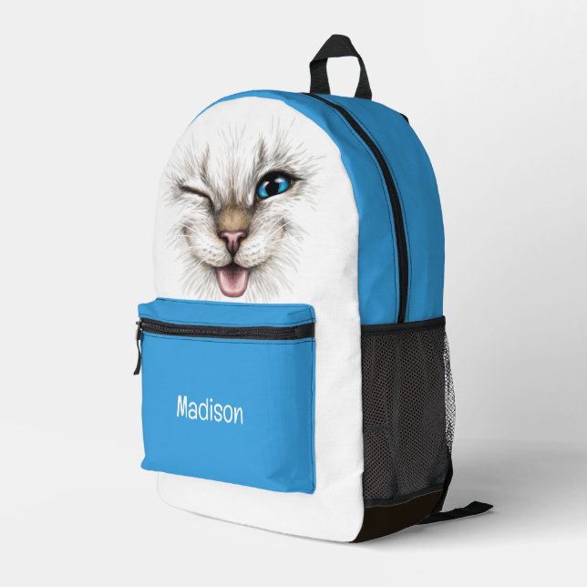 Individuelle Name Winking Cat Bedruckter Rucksack (Rückseitige Ecke Rechts)