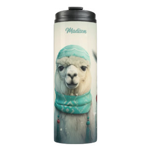 Individuelle Name Winter Llamas Thermosbecher