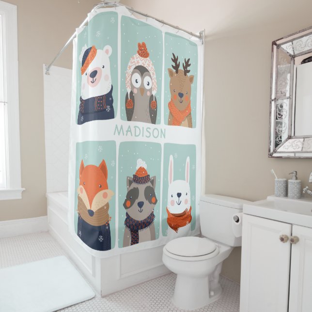 Individuelle Name Winter Tiere Duschvorhang (Beispiel)
