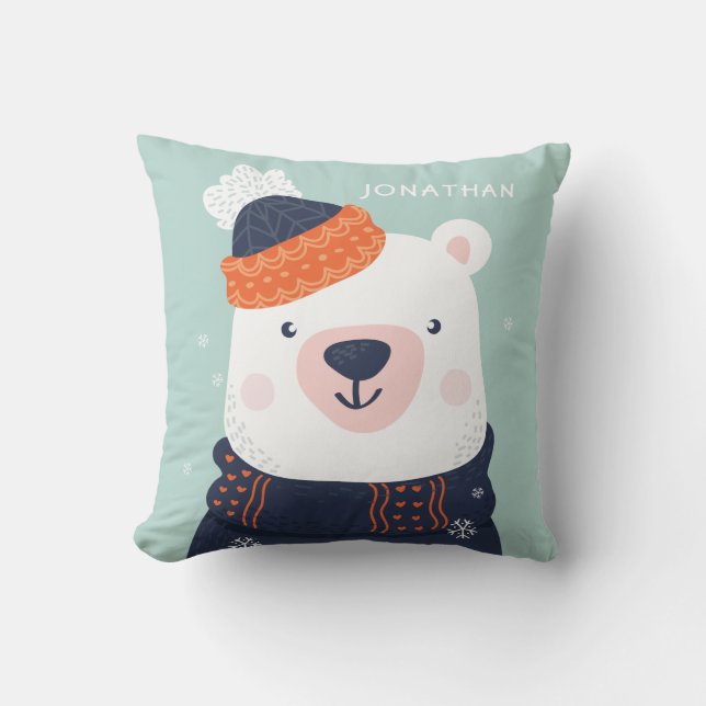 Individuelle Name Winter Tiere werfen Kissen (Vorderseite)