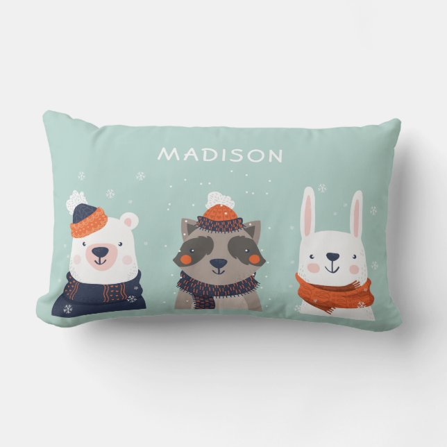 Individuelle Name Winter Tiere werfen Kissen (Vorderseite)