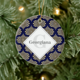Individuelle Name Wir beobachten Sie Navy & Gold R Keramik Ornament