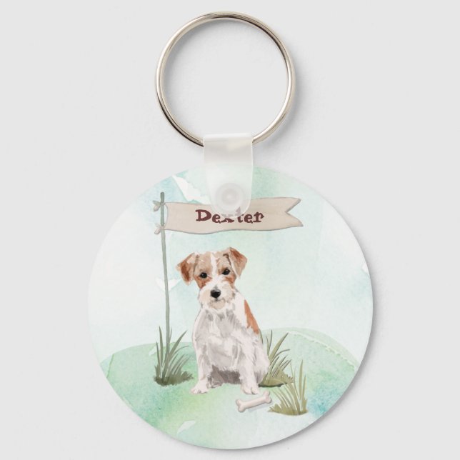 Individuelle Name Wire Hairs Jack Russell Pet Dog Schlüsselanhänger (Vorderseite)