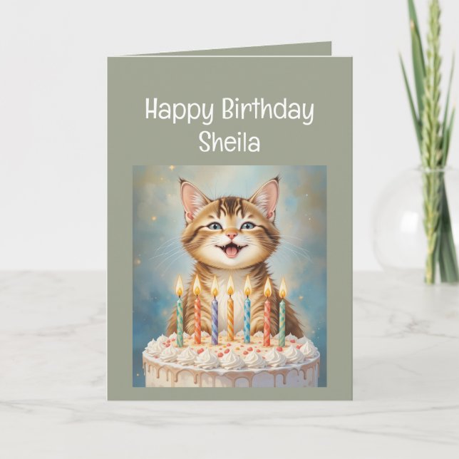 Individuelle Name Women Birthday Funny Cat Karte (Vorderseite)
