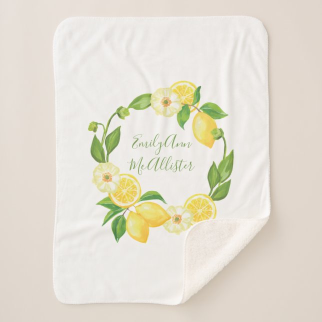 Individuelle Name Yellow Lemon Citrus Floral Baby  Sherpadecke (Vorderseite)