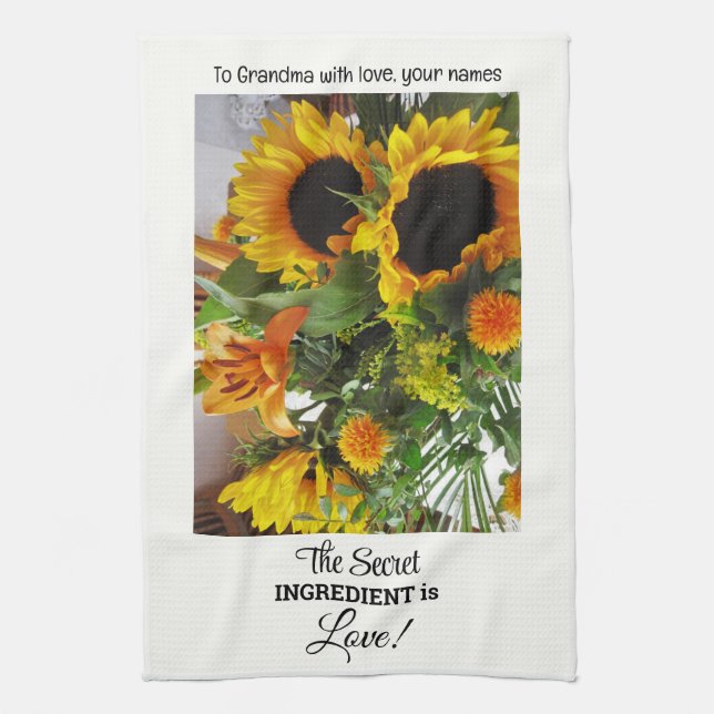 Individuelle Name, Zitat Sonnenblumen drucken 16x2 Geschirrtuch (Vertikal)