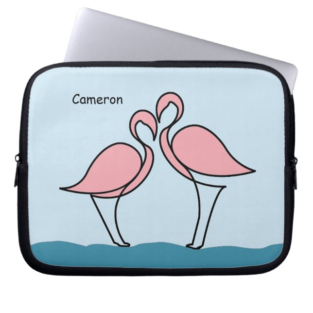 Individuelle Name Zwei rosa Flamingos auf dem Wass Laptopschutzhülle (Vorderseite)