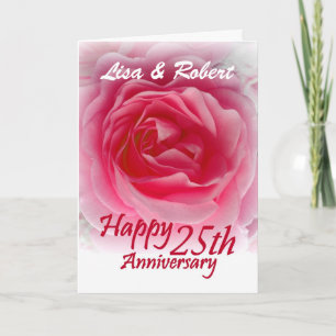 INDIVIDUELLE NAMEN - 25. Jahrestag mit rosa Rose Karte