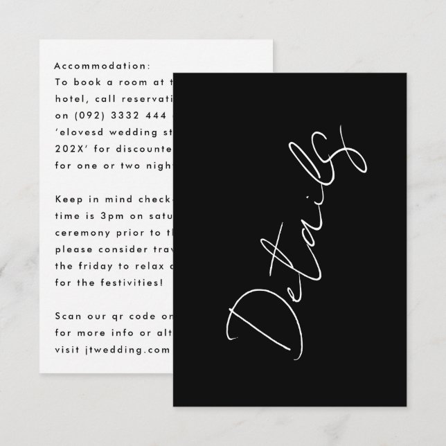 Individuelle Namen Moderne Schwarze Details Unterk Begleitkarte (Vorne/Hinten)