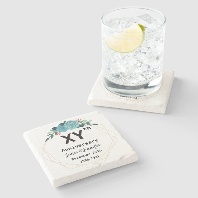 Individuelle Namen und Jahr zum Hochzeitstag Steinuntersetzer (Seitenansicht)