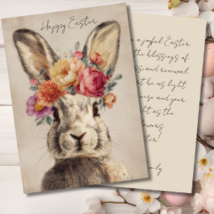 Individuelle Osterkarte mit Blumen und Osterhasen Feiertagskarte