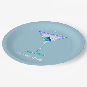 INDIVIDUELLE PAPIERTELLER, BLAUES MARTINI-DESIGN PAPPTELLER