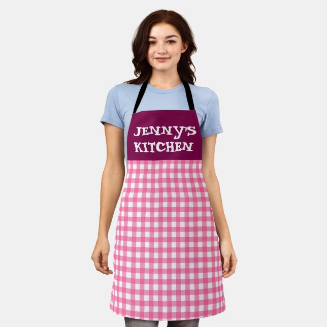 INDIVIDUELLE PINK GINGHAM KÜCHENSCHÜRZE SCHÜRZE (Getragen)