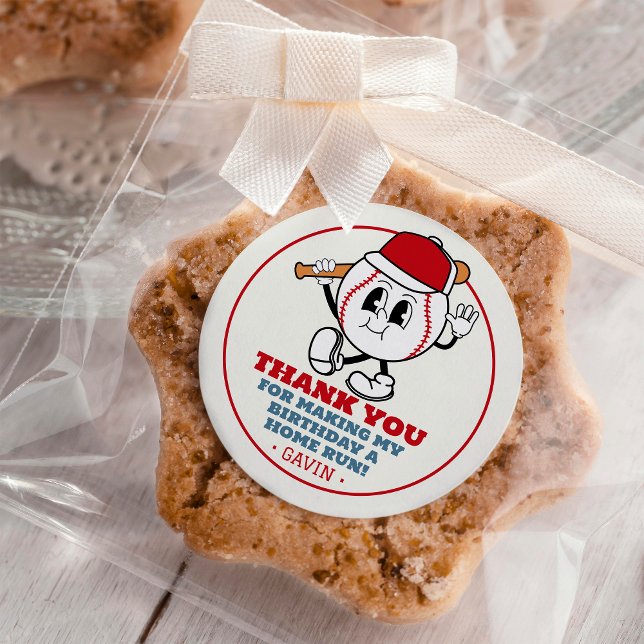 Individuelle Retro Baseball Geburtstagsparty Danke Runder Aufkleber (Von Creator hochgeladen)