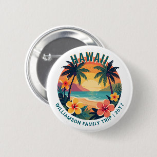 Individuelle Retro-Hawaii-Tropenferien-Familienrei Button