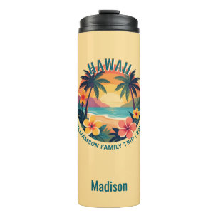 Individuelle Retro-Hawaii-Tropenferien Familienrei Thermosbecher