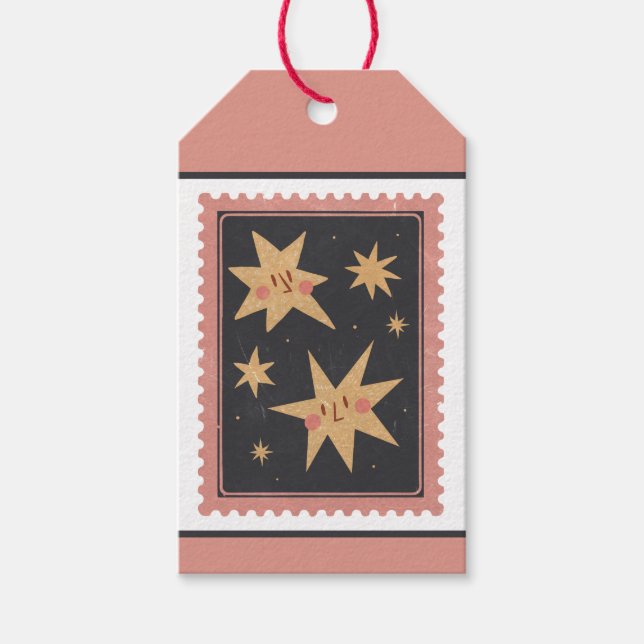 Individuelle Retro Paper Briefmarke Starry Holiday Geschenkanhänger (Vorderseite)