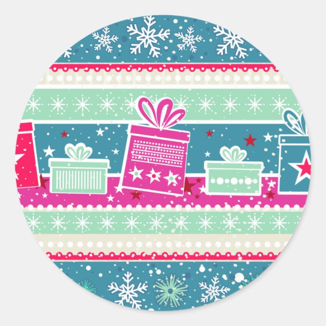 Individuelle Schneeflocken und Geschenke Runder Aufkleber (Vorderseite)