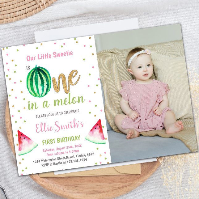 Individuelle Sommerferien-Party Einladungen für Ki (Glitter Watermelon Birthday Invitations with photo)