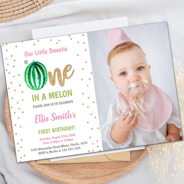 Individuelle Sommerferien-Party Einladungen für Ki (Green Watermelon Birthday Invitations w photo)
