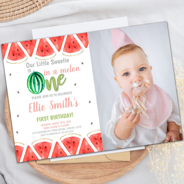 Individuelle Sommerferien-Party Einladungen für Ki (One in melon Watermelon Birthday Invitations photo)