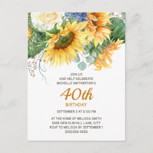 Individuelle Sonnenblumen Eukalyptus 40. Geburtsta Postkarte