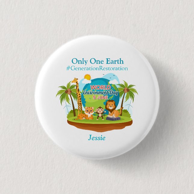 Individuelle Text-Jungle-Tiere am Weltumwelttag Button (Vorderseite)