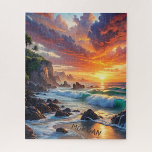 Individuelle tropische Sonnenuntergangs-Klippen –  Puzzle