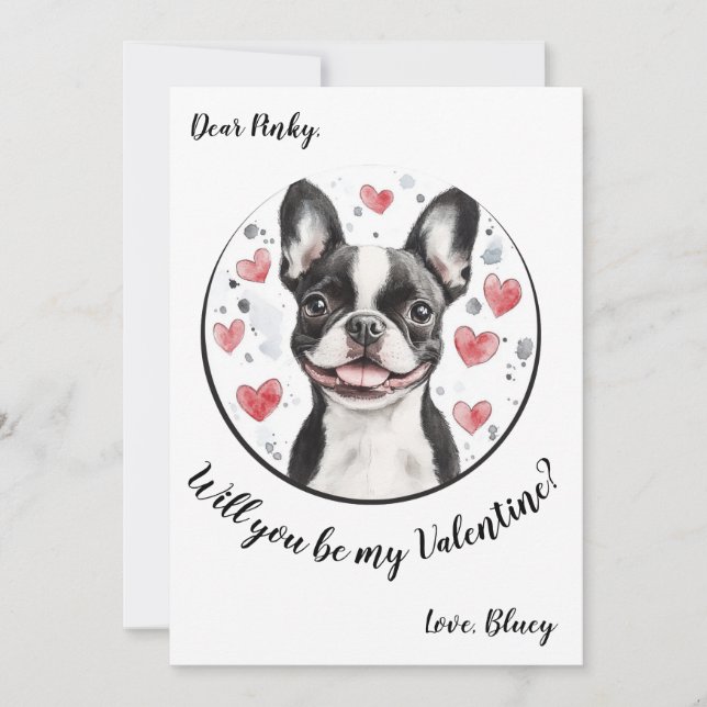 Individuelle Valentinstag-Karte Boston Terrier Feiertagskarte (Vorderseite)