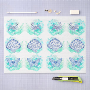 Individuelle Vintage-inspirierte Blau-Weiß-Decoupa Seidenpapier