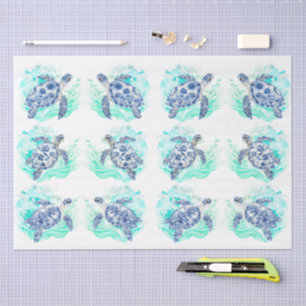 Individuelle Vintage-inspirierte Blau-Weiß-Decoupa Seidenpapier